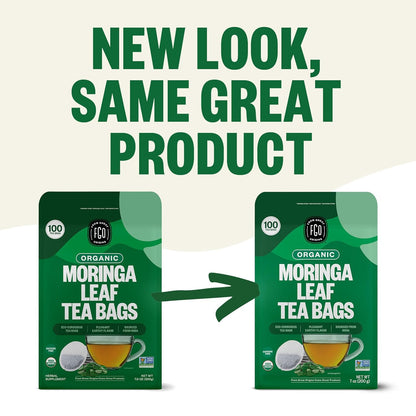 FGO Organic Moringa Tea Bags Caffeine Free 100 Count