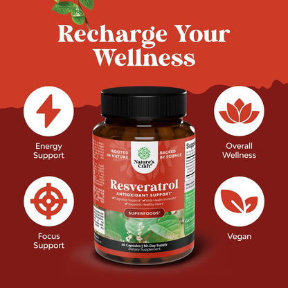Youthful Trans Resveratrol Capsules AMPK Activator Cellular Health 60 Count