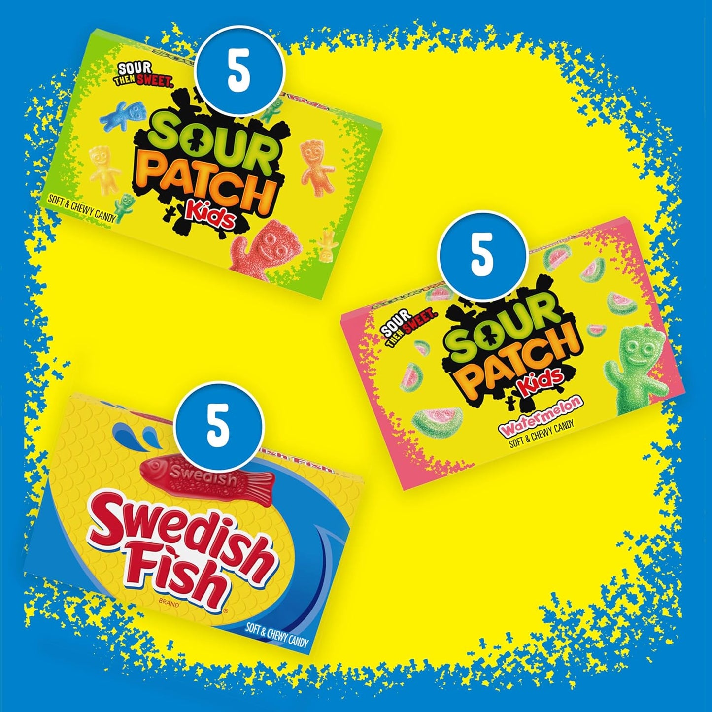 SOUR PATCH KIDS & SWEDISH FISH Soft & Chewy Candy Variety Pack 15 Boxes