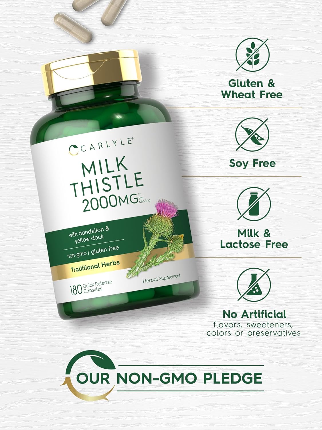 Carlyle Milk Thistle | 180 Capsules | with Dandelion & Yellow Dock | Non-GMO, Gluten Free