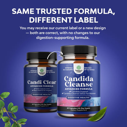 CANDI-CLEAR Body Cleanse Capsules Caprylic Acid Black Walnut Oregano 60 Count