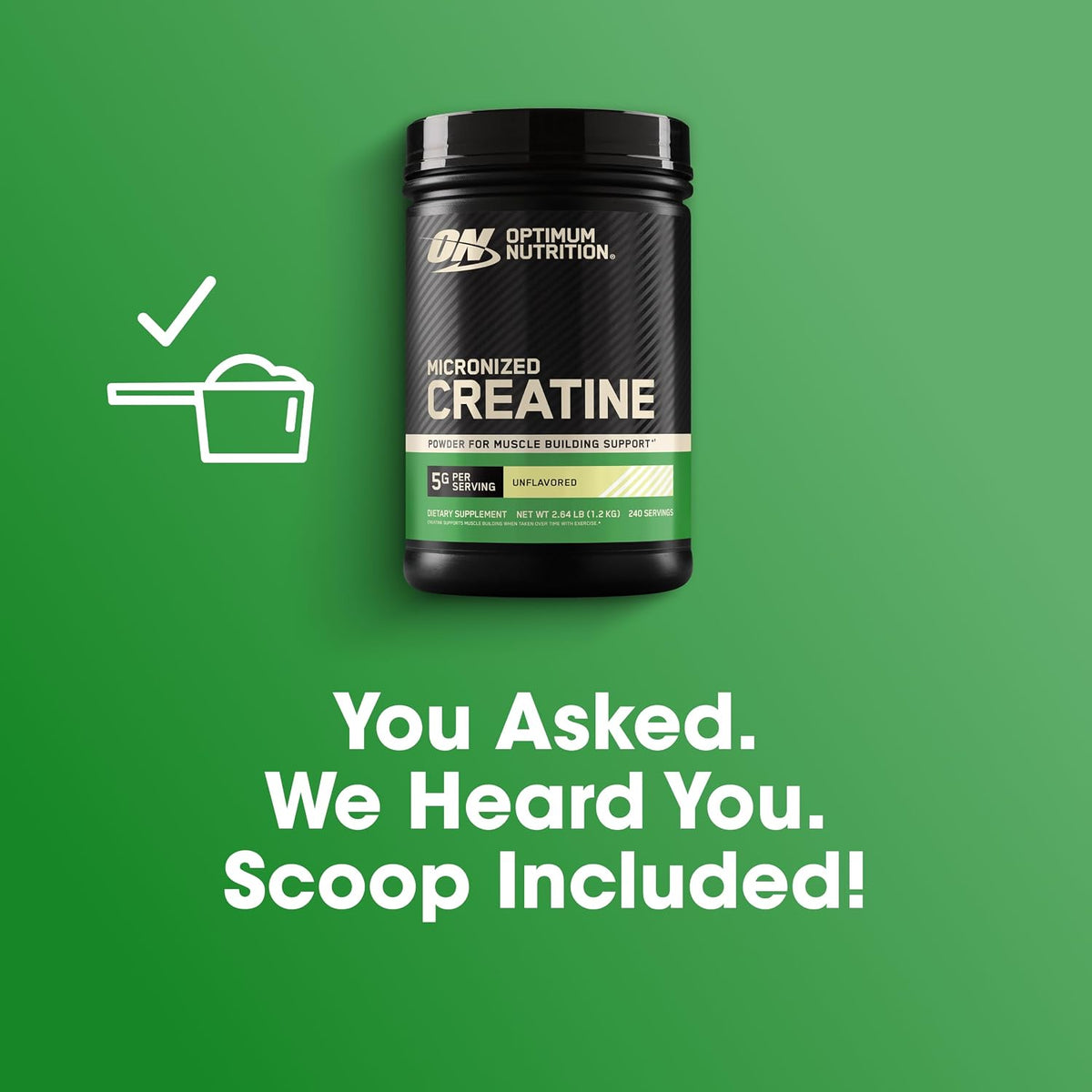 Optimum Nutrition Micronized Creatine Monohydrate Powder Unflavored 240 Servings