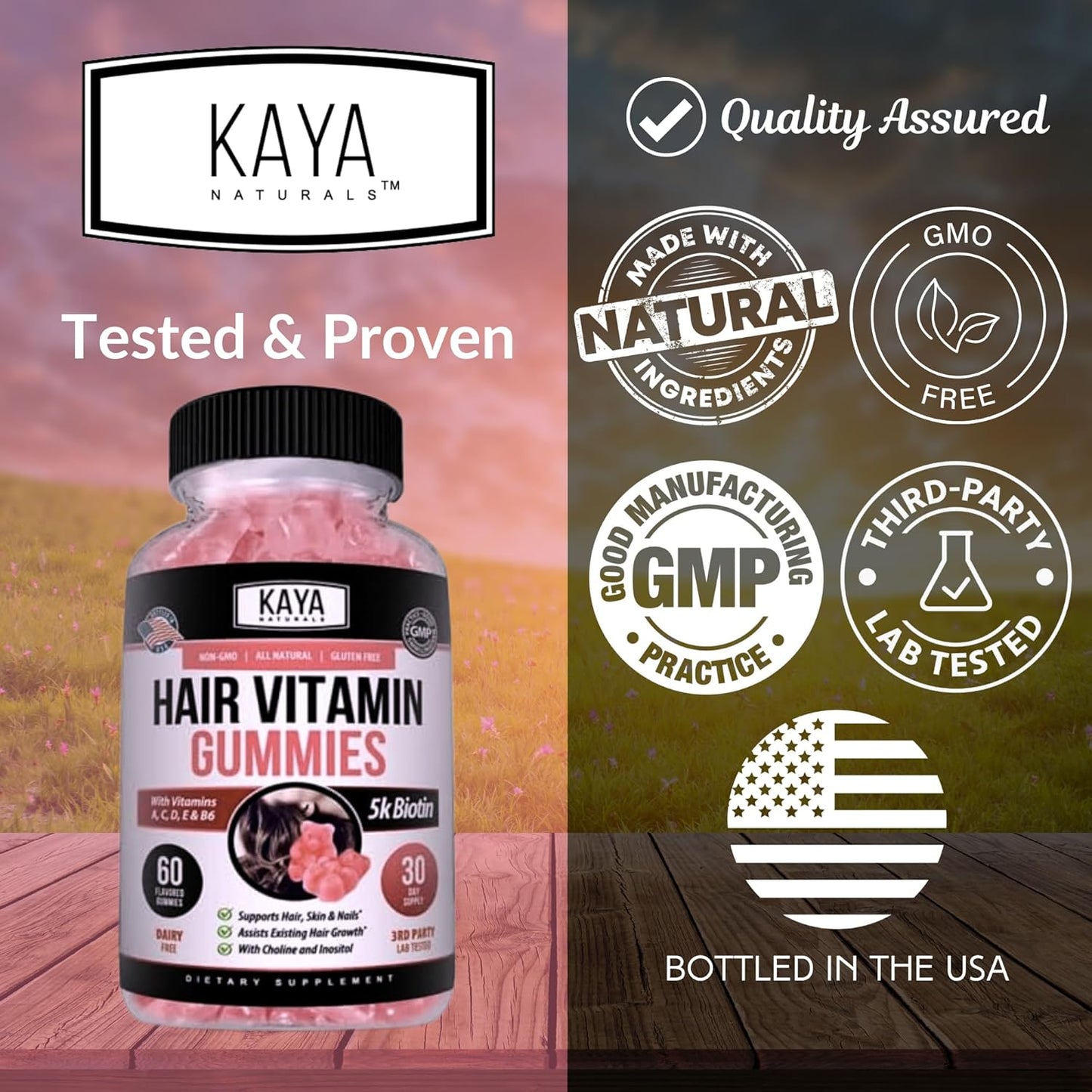 Kaya Naturals Hair Growth Gummies Biotin 5000 mcg Blueberry 60 Count