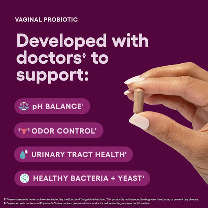 Physician's CHOICE Vaginal Probiotics 6 Billion CFU with Prebiotics Cranberry Extract Capsules 30 Count