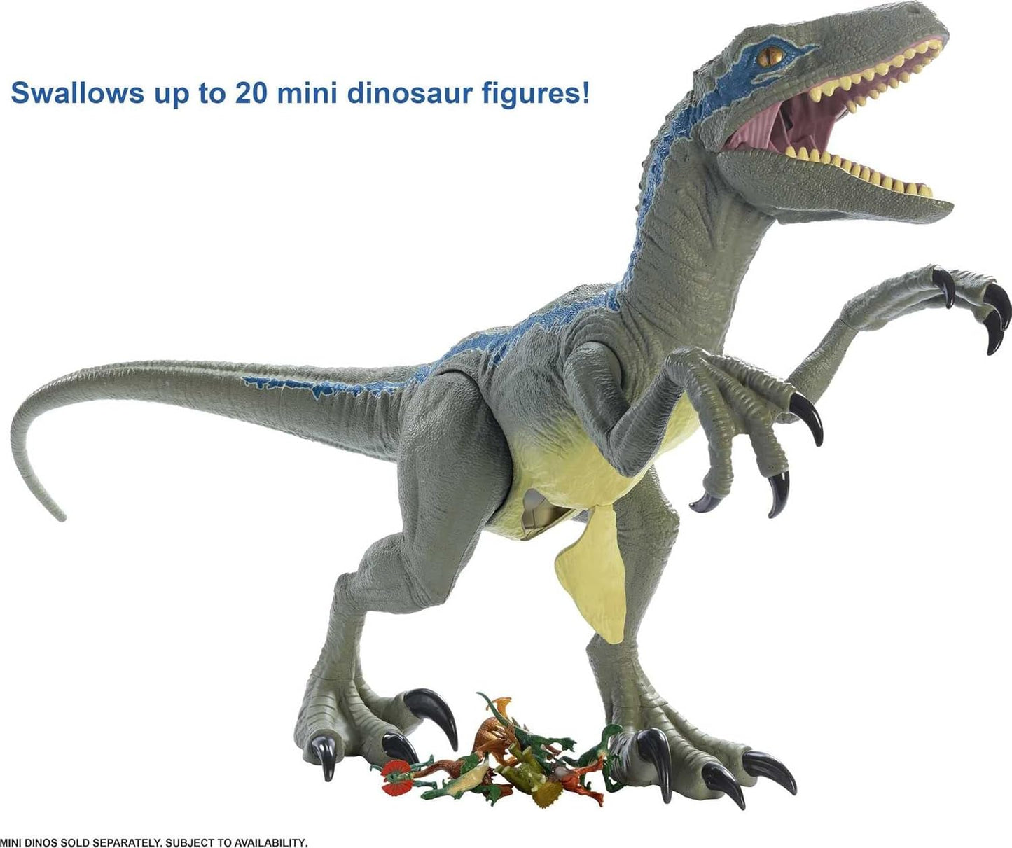 Mattel Jurassic World Super Colossal Velociraptor Blue Figure – 3.5 ft Dinosaur Toy with Eating Feature