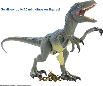 Mattel Jurassic World Super Colossal Velociraptor Blue Figure – 3.5 ft Dinosaur Toy with Eating Feature