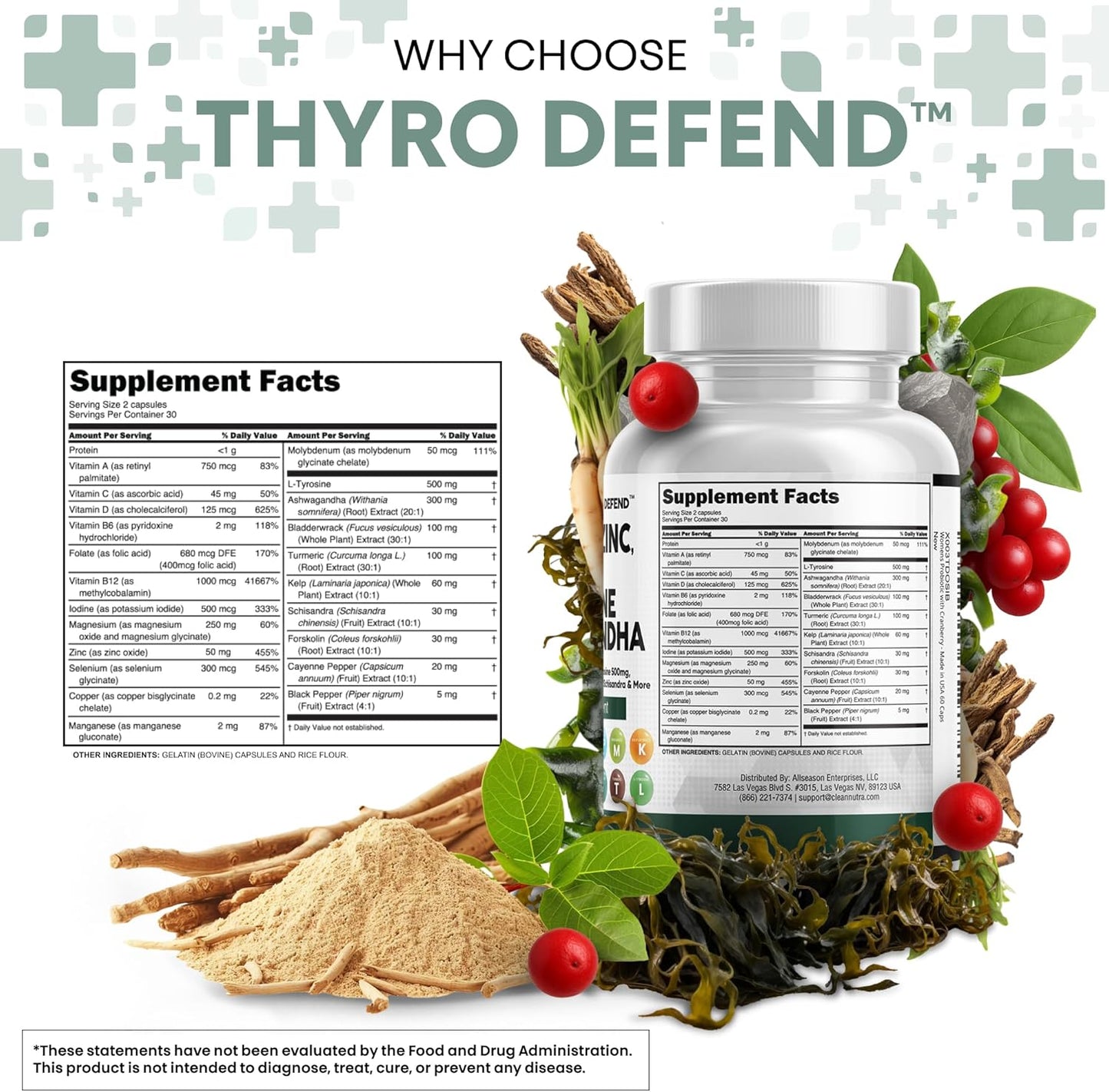 Clean Nutra Selenium 300 mcg Iodine 500 mcg Thyroid Support Capsules