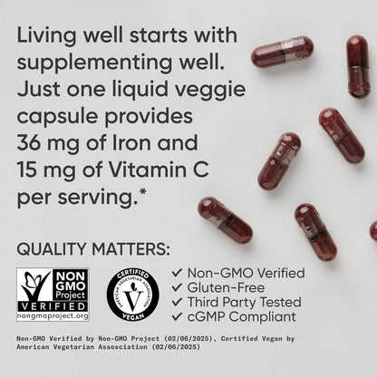 Sports Research Blood Balance Iron Supplement with Folate and Vitamin C 90 Capsules