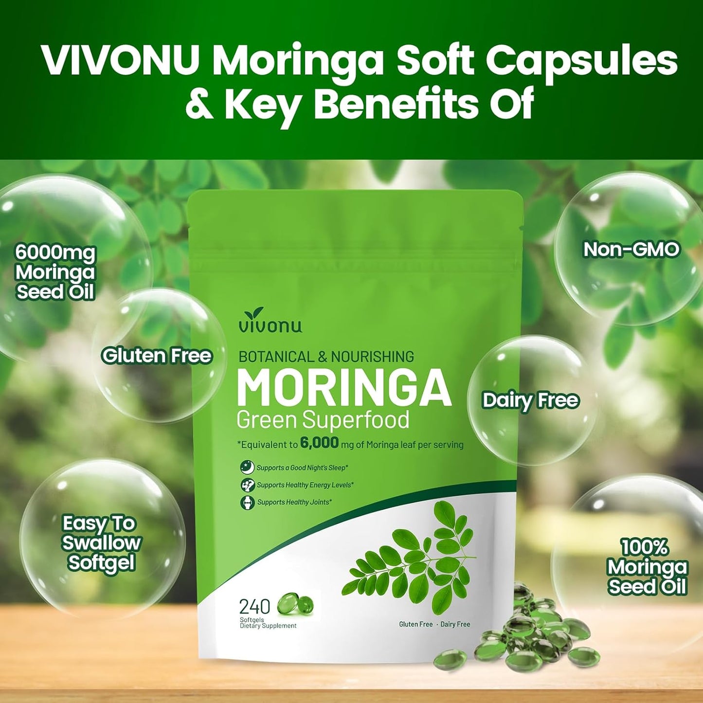 Pure Moringa Softgels Liposomal Extract 30:1 High Absorption 120 Day Supply