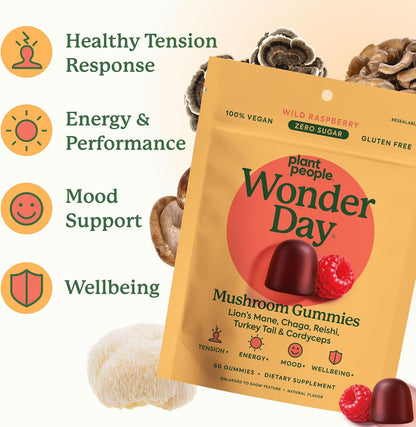 Plant People WonderDay Mushroom Gummies with Lion’s Mane, Cordyceps & Chaga 60 Gummies
