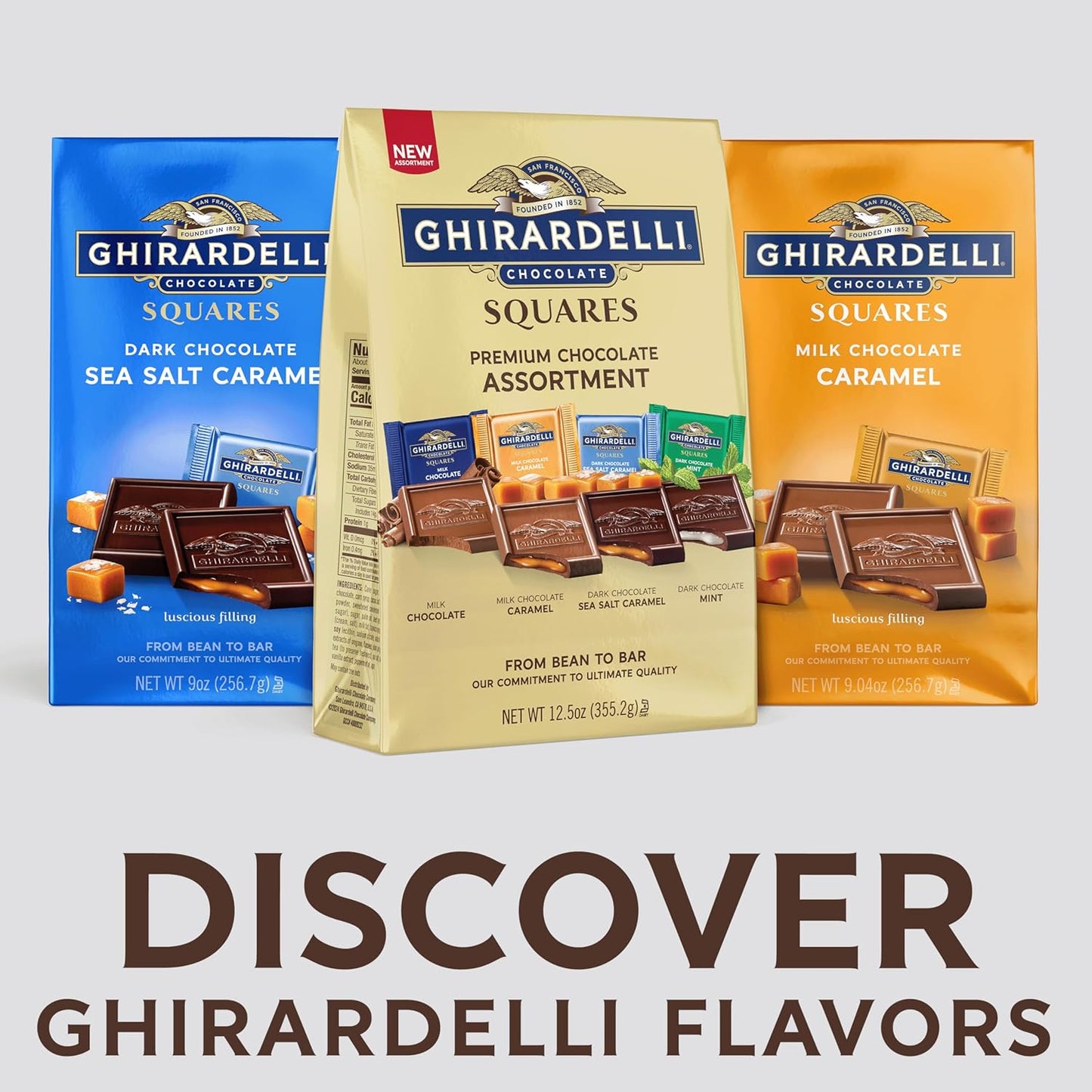 Ghirardelli Chocolate Squares Assortment Milk Dark Mint Caramel 12.5 oz Pack of 3