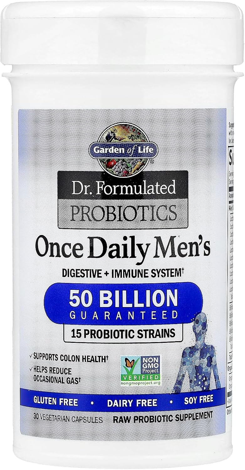 Garden of Life Dr. Formulated Probiotics for Men 50 Billion CFU 15 Strains + Organic Prebiotic Fiber – Digestive & Immune Support, 30 Capsules