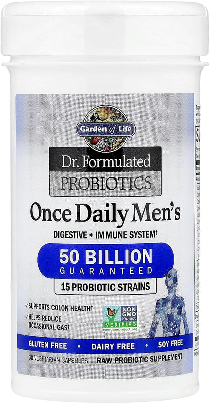 Garden of Life Dr. Formulated Probiotics for Men 50 Billion CFU 15 Strains + Organic Prebiotic Fiber – Digestive & Immune Support, 30 Capsules