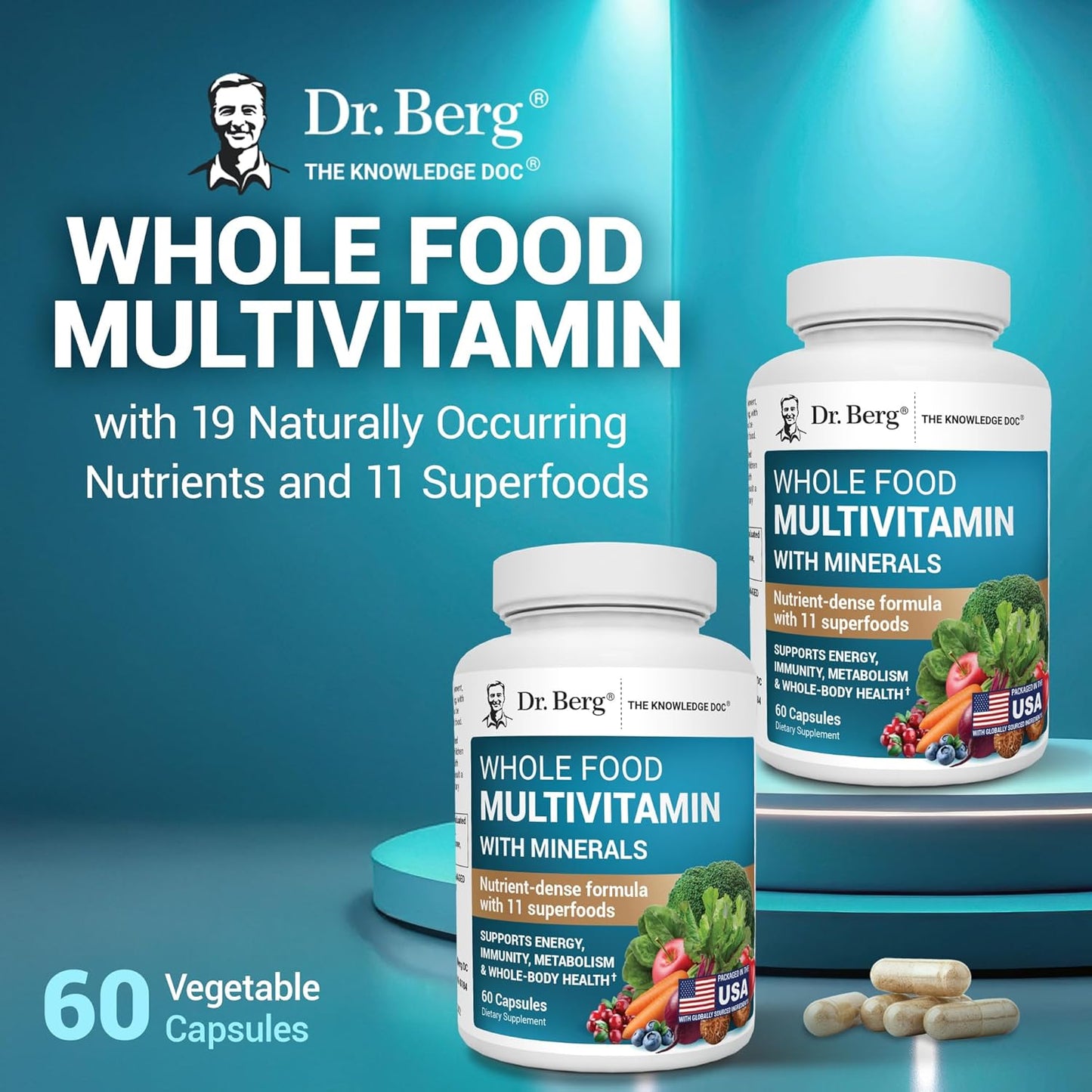 Dr. Berg Whole Food Multivitamin Capsules with Minerals and Fruit & Vegetable Blend 60 Count