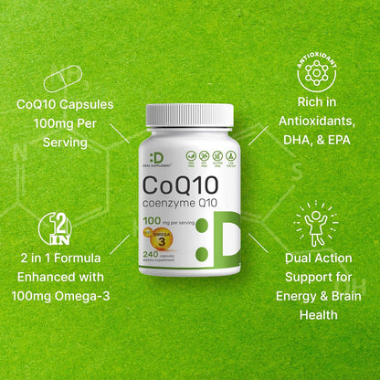 Deal Supplement CoQ10 100 mg with Omega-3 100 mg Capsules – 240 Count, Non-GMO