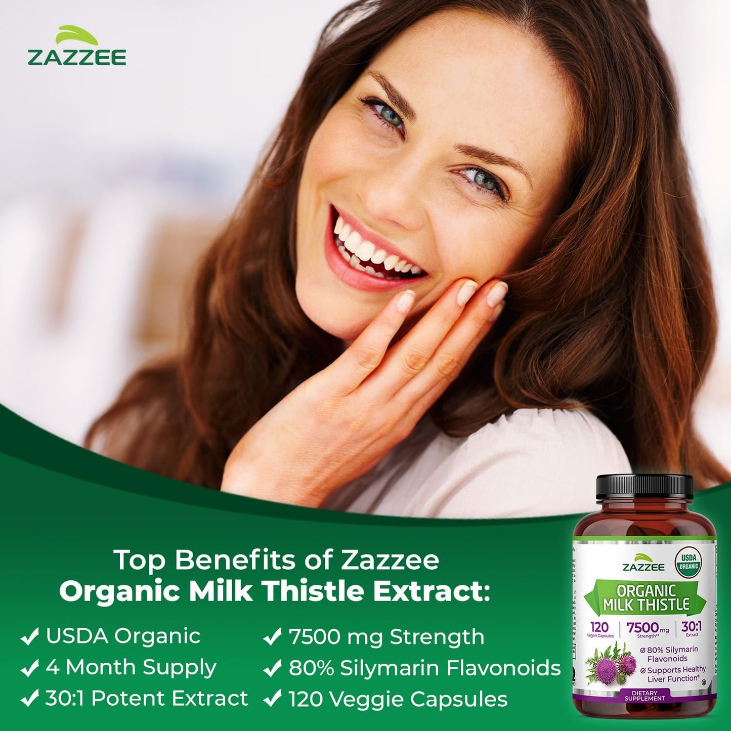 Zazzee Organic Milk Thistle Extract 30:1 – 80% Silymarin, 120 Vegan Capsules, Non-GMO