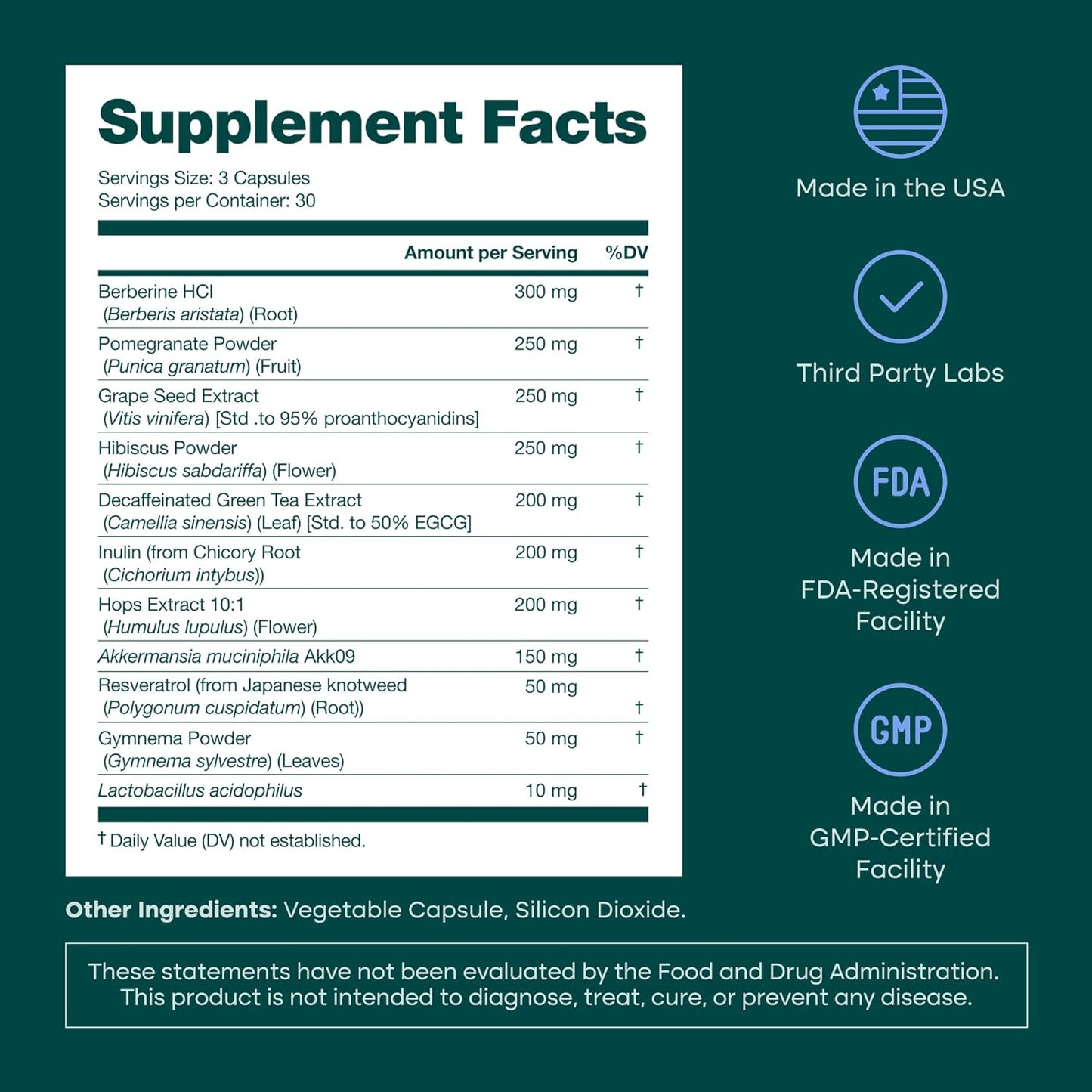 GLP-1 Probiotic Capsules Akkermansia Berberine Inulin EGCG Resveratrol Hops