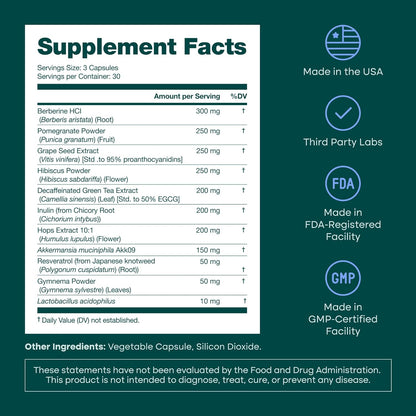 GLP-1 Probiotic Capsules Akkermansia Berberine Inulin EGCG Resveratrol Hops