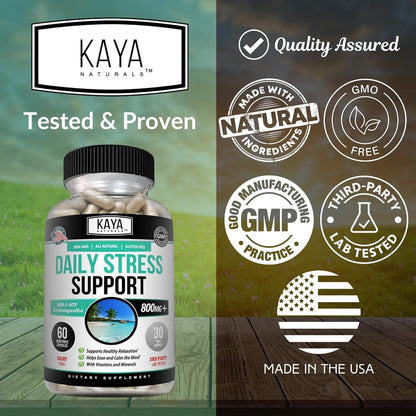Kaya Naturals Herbal Stress Support Capsules Mood Calm Relax 60 Count