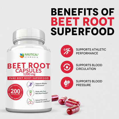 Beet Root Capsules 1200 mg Beetroot Powder Non GMO Gluten Free 200 Count