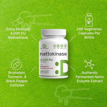 Deal Supplement Nattokinase 4,000 FU with Bromelain, Turmeric Curcumin & Black Pepper – Vegan, Non-GMO, 240 Veg Capsules