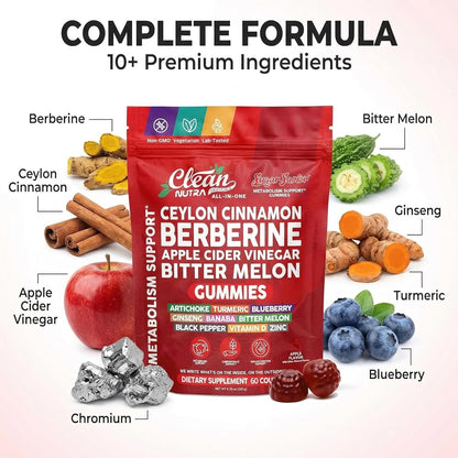 Sugar Savior Berberine Cinnamon ACV Gummies Turmeric Ginseng Vitamins 60 Count