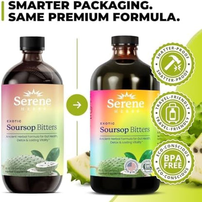 Serene Herbs Soursop Bitters Liquid with Black Seed & Moringa 16 fl oz