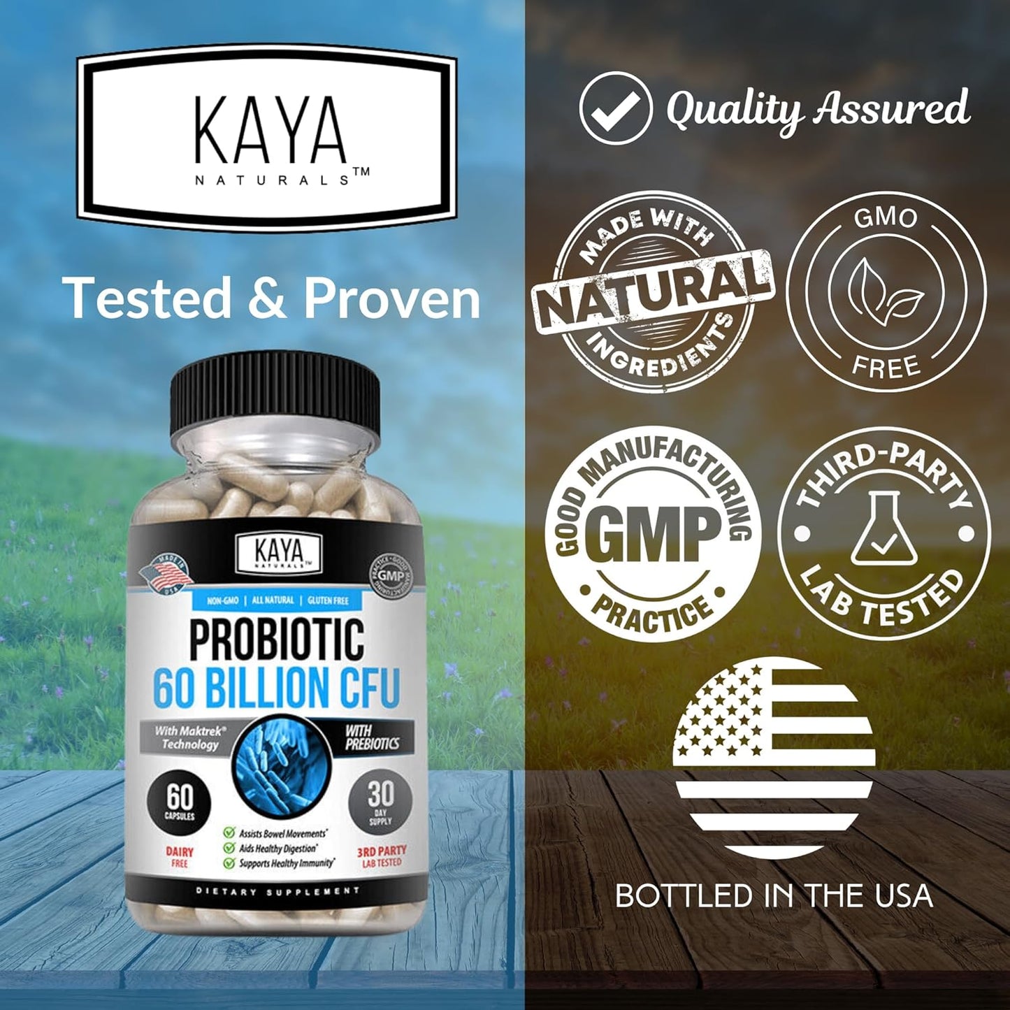 Kaya Naturals Probiotic 60 Billion CFU Gut & Immune Support 60 Veggie Capsules