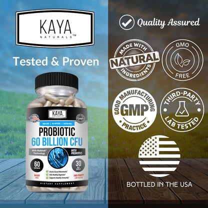 Kaya Naturals Probiotic 60 Billion CFU Gut & Immune Support 60 Veggie Capsules