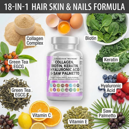 Clean Nutraceuticals Collagen Biotin Keratin Hair Skin Nails 90 Capsules