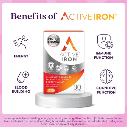 Active Iron Supplement 25 mg Gentle Iron Capsules 30 Count
