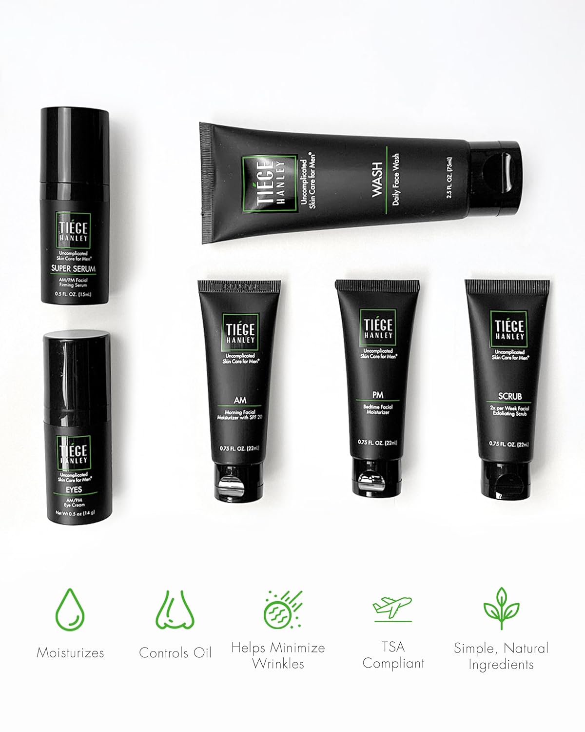 Tiege Hanley Men’s Skin Care Set Level 3 Face Wash Scrub Moisturizers Eye Cream Serum 6 Piece Kit