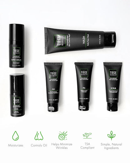 Tiege Hanley Men’s Skin Care Set Level 3 Face Wash Scrub Moisturizers Eye Cream Serum 6 Piece Kit
