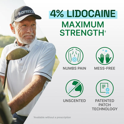 Biofreeze Ultraflex 4% Lidocaine Patches – Flexible Non-Menthol Topical Patches (4 Count)