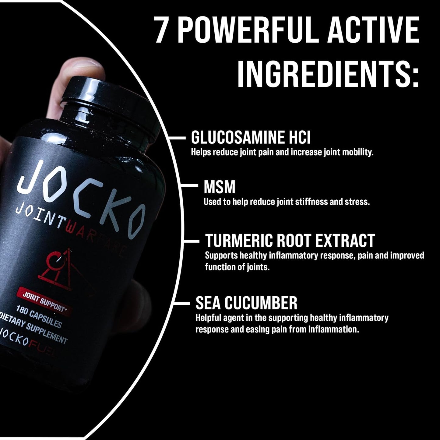 Jocko Fuel Joint Support Glucosamine MSM Turmeric Boswellia Capsules 180 Count