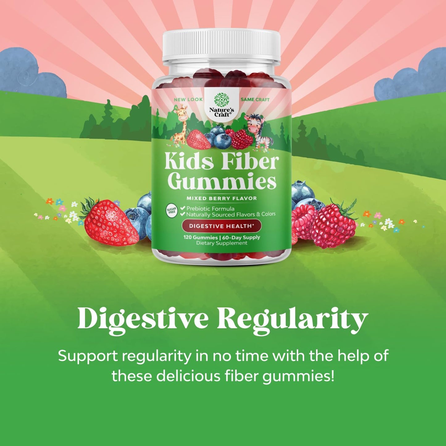Natures Craft Kids Prebiotic Fiber Gummies Chicory Root Non-GMO 120 Count