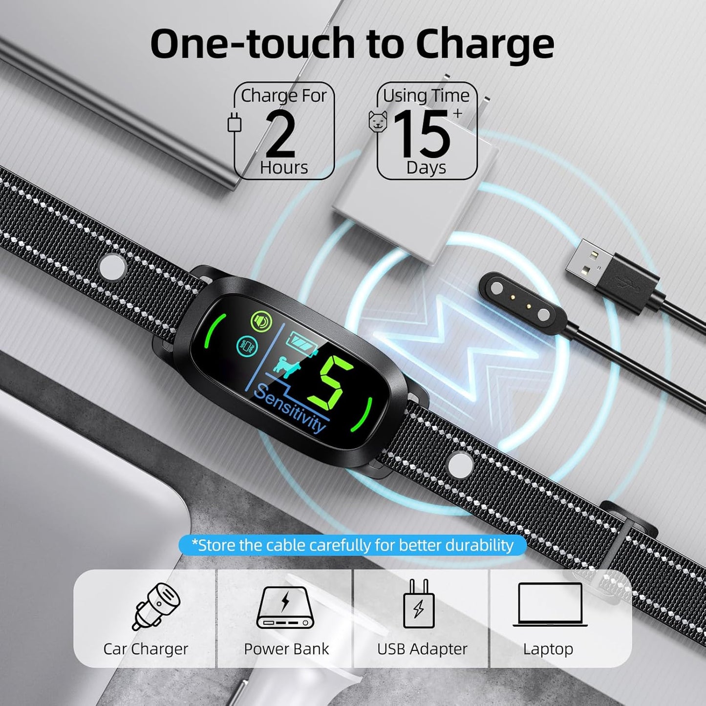 Rechargeable Dog Bark Collar – Smart Training Collar with 5 Sensitivity Levels, Beep & Vibration, Black