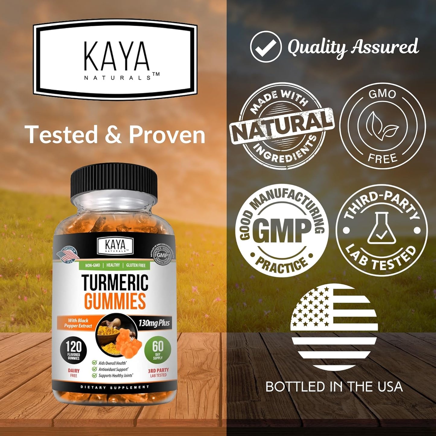 Kaya Naturals Turmeric Gummies Curcumin Ginger Black Pepper 120 Count
