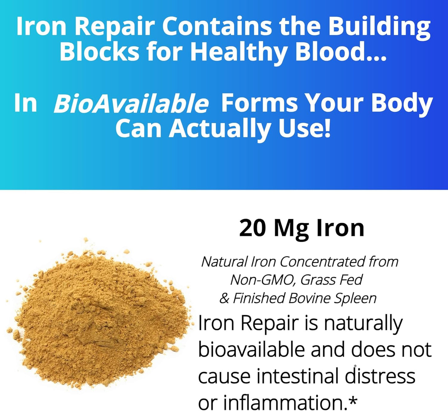 Iron Repair Simply Natural Iron Supplement Low FODMAP Capsules 90 Count