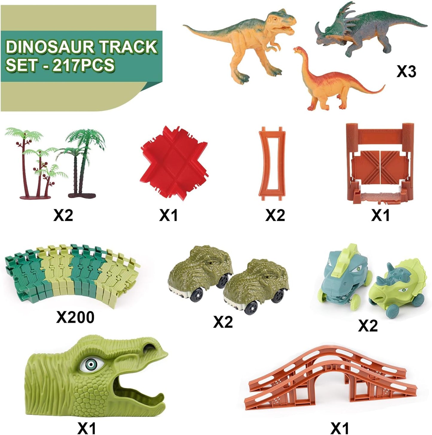 GIAT Dinosaur Track Toy Set with Race Cars Light Sound 1 Set