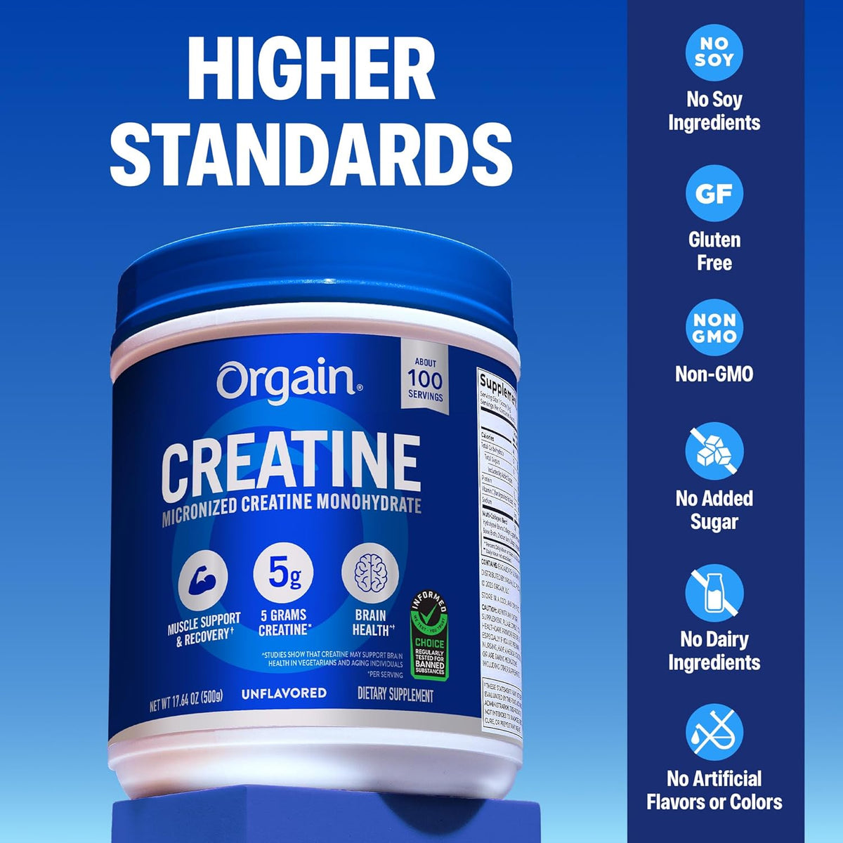 Orgain Micronized Creatine Monohydrate Powder Unflavored 100 Servings 17.64 oz