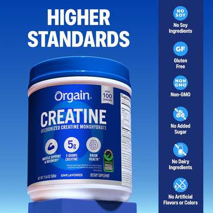 Orgain Micronized Creatine Monohydrate Powder Unflavored 100 Servings 17.64 oz