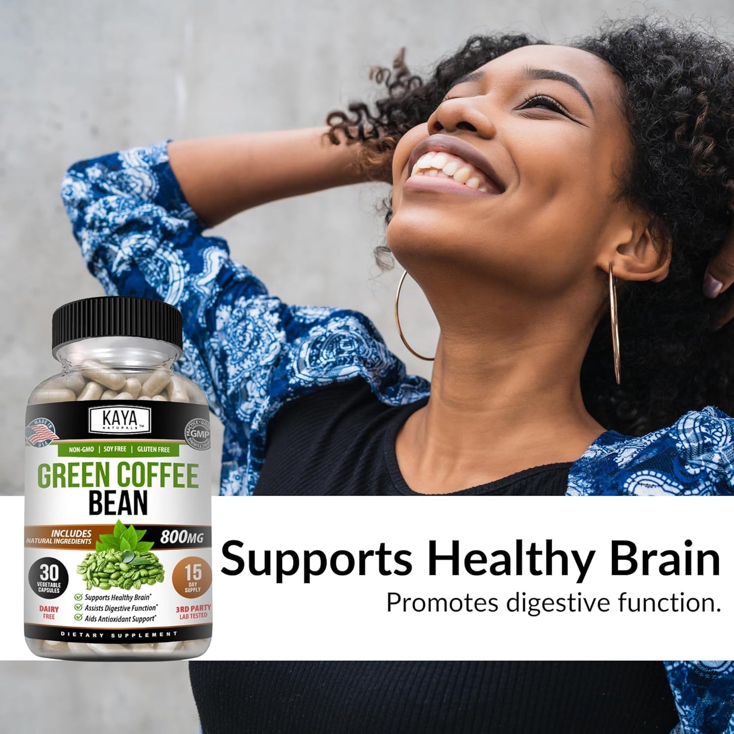 Kaya Naturals Green Coffee Bean Extract Non-GMO Gluten-Free 30 Count