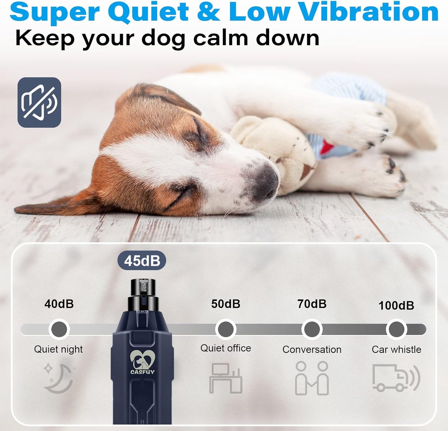 Casfuy 6-Speed Dog Nail Grinder – Rechargeable Electric Pet Nail Trimmer for Small, Medium & Large Dogs