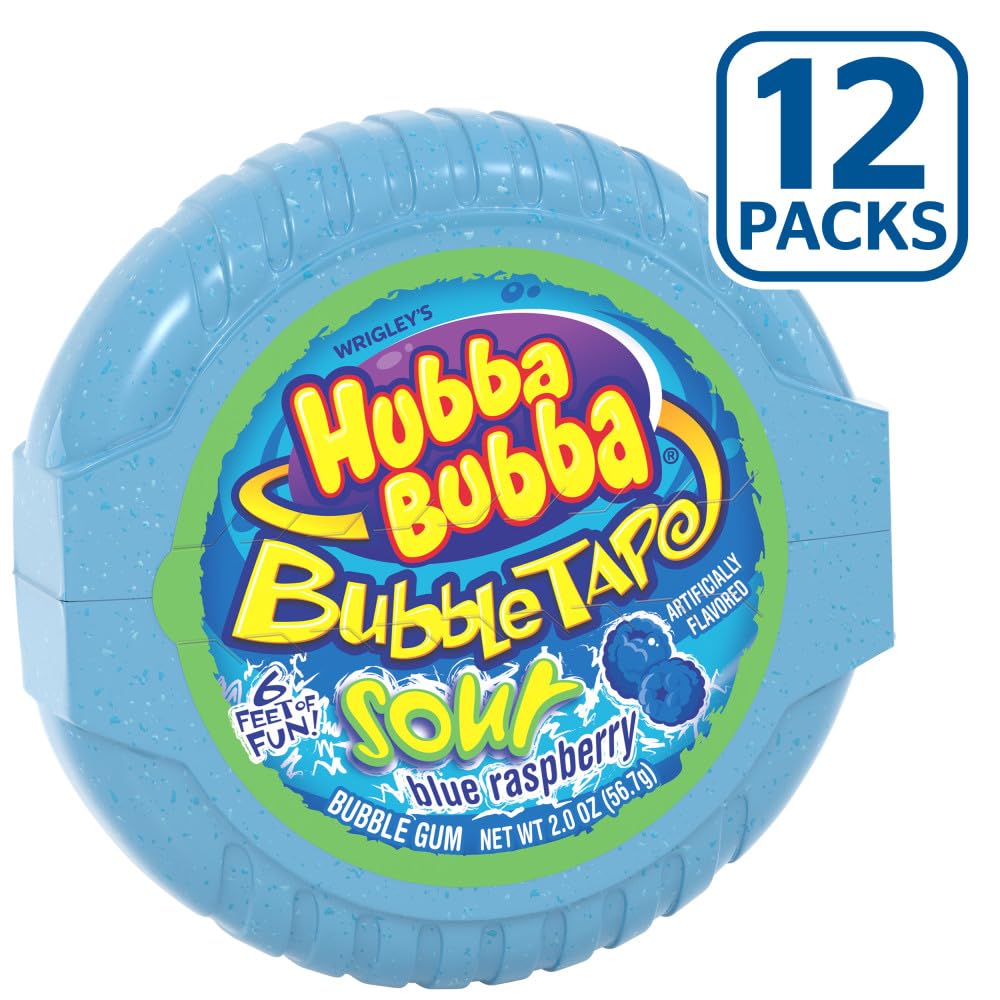 Hubba Bubba Blue Raspberry Bubble Gum Tape 2 oz 12 Pack