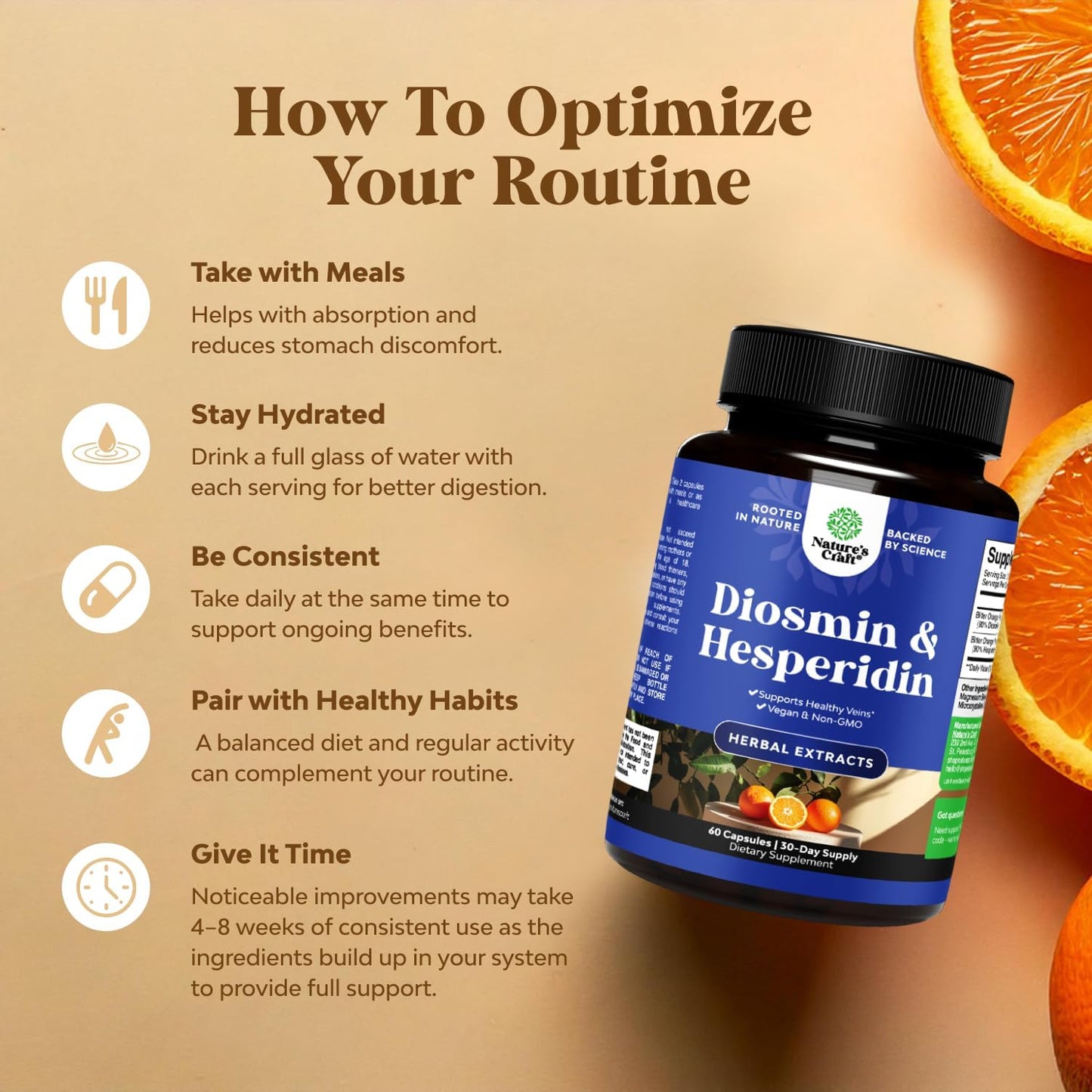 Diosmin Hesperidin 1000 mg Complex Bitter Orange Vein & Circulation Support 60 Count
