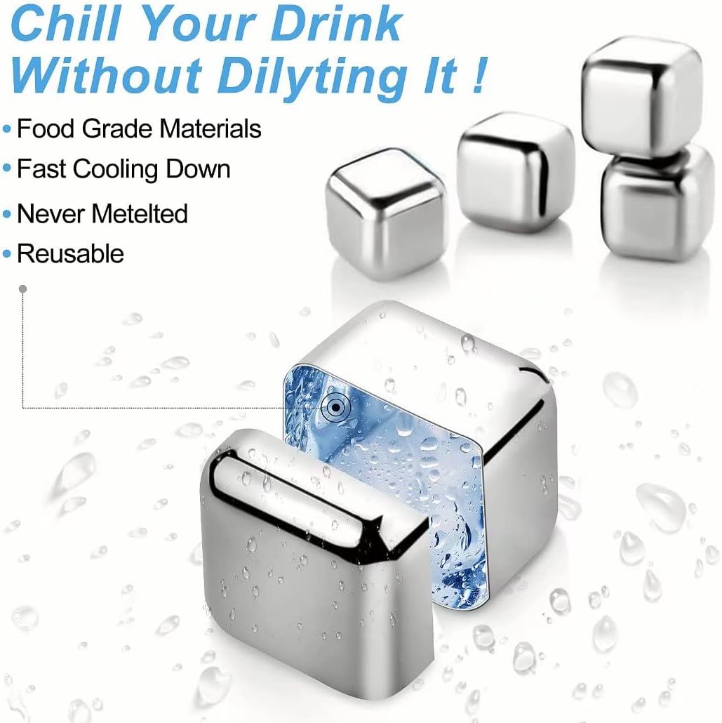 Whiskey Gift Set with Glasses and Stainless Steel Ice Stones 2 Glass Set