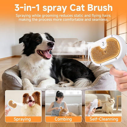 Pet Steam Brush 3-in-1 Hair Removal Comb for Dogs & Cats with Waterless Shampoo