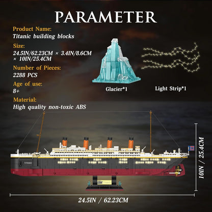 Titanic Building Block Set Ship Model with Glacier Light Strip 2288 Pieces