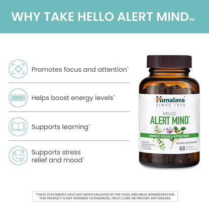 Himalaya Hello Alert Mind Focus & Energy Supplement 60 Vegan Capsules